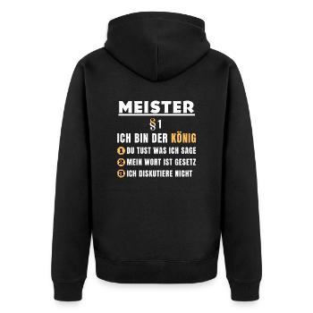 Meister Geschenk - Ich bin der König - Unisex Premium Bio Zip Hoodie - Schwarz - Hinten - Nico (187cm)