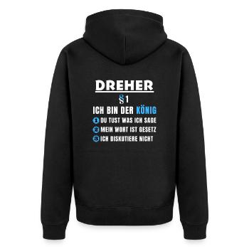 Dreher Geschenk - Ich bin der König - Unisex Premium Bio Zip Hoodie - Schwarz - Hinten - Nico (187cm)
