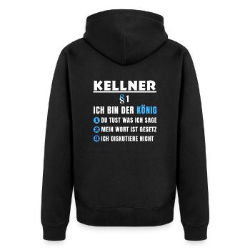 Waiter's Gift - I'm the King - Unisex Premium Organic Zip Hoodie - black - Back - Nico (187cm)