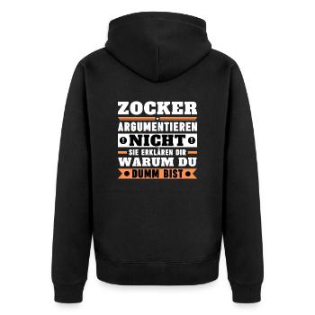 Zocker argumentieren nicht - Unisex Premium Bio Zip Hoodie - Schwarz - Hinten - Nico (187cm)