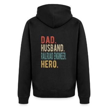 Railway engineer Papa husband Held - Unisex Premium Organic Zip Hoodie - black - Back - Nico (187cm)