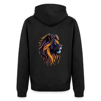 Majestätischer Löwe bei Sonnenuntergang. - Unisex Premium Bio Zip Hoodie - Schwarz - Hinten - Nico (187cm)