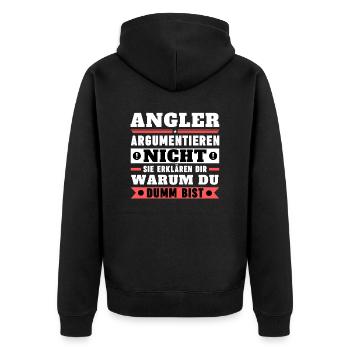 Anglers don't argue - Unisex Premium Organic Zip Hoodie - black - Back - Nico (187cm)