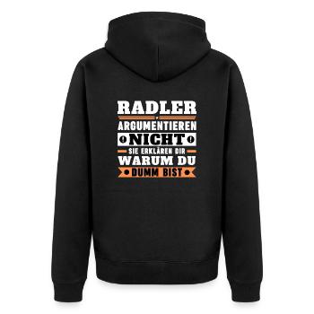 Radler argumentieren nicht - Unisex Premium Bio Zip Hoodie - Schwarz - Hinten - Nico (187cm)