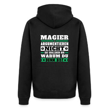 Magicians don't argue - Unisex Premium Organic Zip Hoodie - black - Back - Nico (187cm)