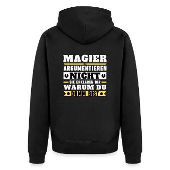 Magicians don't argue - Unisex Premium Organic Zip Hoodie - black - Back - Nico (187cm)