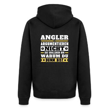 Angler argumentieren nicht - Unisex Premium Bio Zip Hoodie - Schwarz - Hinten - Nico (187cm)