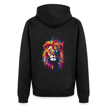 Löwe Bunt Löwenkopf Farbenfroh Raubtier Kunst - Unisex Premium Bio Zip Hoodie - Schwarz - Hinten - Nico (187cm)