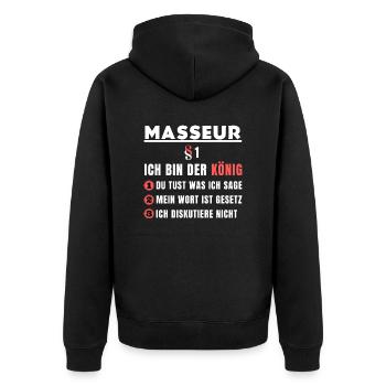Masseur Geschenk - Ich bin der König - Unisex Premium Bio Zip Hoodie - Schwarz - Hinten - Nico (187cm)