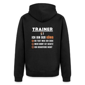 Trainer Geschenk - Ich bin der König - Unisex Premium Bio Zip Hoodie - Schwarz - Hinten - Nico (187cm)