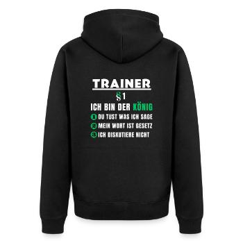 Trainer Geschenk - Ich bin der König - Unisex Premium Bio Zip Hoodie - Schwarz - Hinten - Nico (187cm)