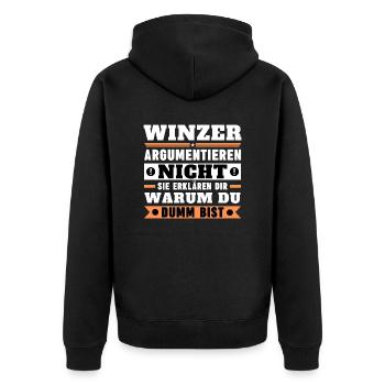 Winemakers don't argue - Unisex Premium Organic Zip Hoodie - black - Back - Nico (187cm)