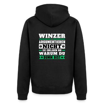 Winemakers don't argue - Unisex Premium Organic Zip Hoodie - black - Back - Nico (187cm)