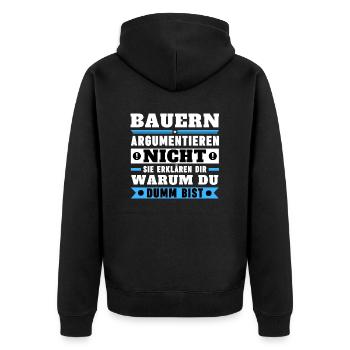 Bauern argumentieren nicht - Unisex Premium Bio Zip Hoodie - Schwarz - Hinten - Nico (187cm)