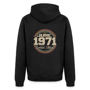 Né en June 1971 Anniversaire 11971 Juin 1971 Juin - Veste à capuche bio Premium Unisexe - noir - Dos - Nico (187cm)