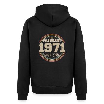Vintage Born August 1971 Birthday Gift 1971 - Unisex Premium Organic Zip Hoodie - black - Back - Nico (187cm)