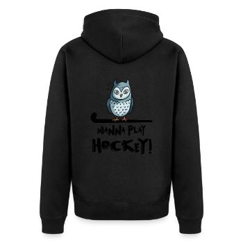 feldhockey hockey fieldhockey wanna play hockey - Unisex Premium Bio Zip Hoodie - Schwarz - Hinten - Nico (187cm)