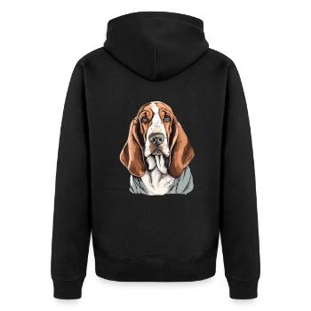 Basset Hound - Unisex Premium Bio Zip Hoodie - Schwarz - Hinten - Nico (187cm)