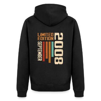 September 2008 Originelle Geschenkidee zum Geburtstag - Unisex Premium Bio Zip Hoodie - Schwarz - Hinten - Nico (187cm)