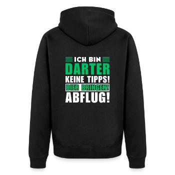 Ich bin Darter - Keine Tipps! Bier bringen - Unisex Premium Bio Zip Hoodie - Schwarz - Hinten - Nico (187cm)