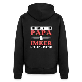 Ich habe 2 Titel Papa und Imker - Unisex Premium Bio Zip Hoodie - Schwarz - Hinten - Nico (187cm)