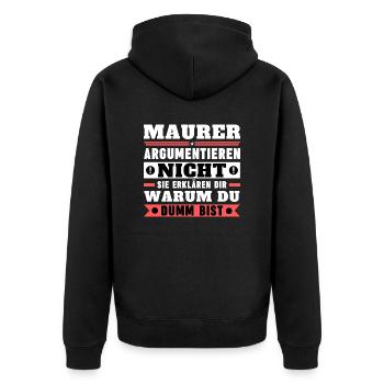 Masons don't argue - Unisex Premium Organic Zip Hoodie - black - Back - Nico (187cm)