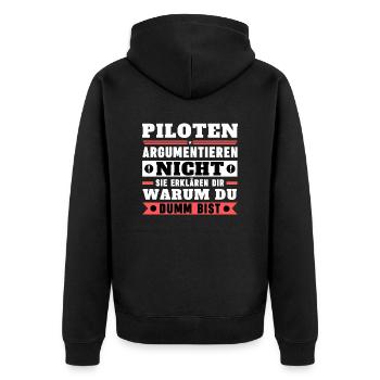 Piloten argumentieren nicht - Unisex Premium Bio Zip Hoodie - Schwarz - Hinten - Nico (187cm)