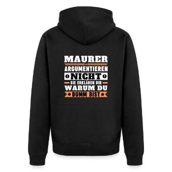 Masons don't argue - Unisex Premium Organic Zip Hoodie - black - Back - Nico (187cm)