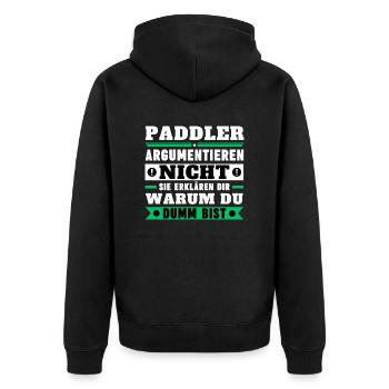 Paddlers don't argue - Unisex Premium Organic Zip Hoodie - black - Back - Nico (187cm)
