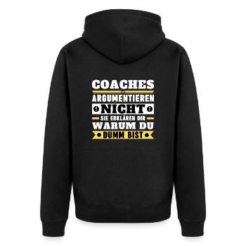Coaches argumentieren nicht - Unisex Premium Bio Zip Hoodie - Schwarz - Hinten - Nico (187cm)