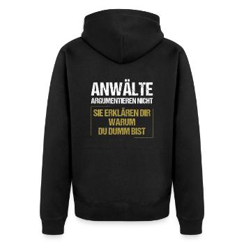 Anwälte argumentieren nicht - Unisex Premium Bio Zip Hoodie - Schwarz - Hinten - Nico (187cm)