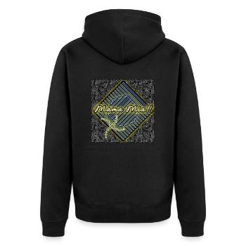 Mama Mia!! - Shop WoW - 2023 - Unisex Premium Bio Zip Hoodie - Schwarz - Hinten - Nico (187cm)