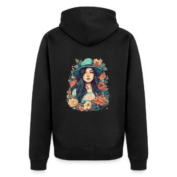 Asian Summer Retro Vintage Floral Design Asia - Unisex Premium Organic Zip Hoodie - black - Back - Nico (187cm)