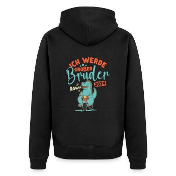 Großer Bruder 2024 Junge Dino Geschwister Geburt - Unisex Premium Bio Zip Hoodie - Schwarz - Hinten - Nico (187cm)