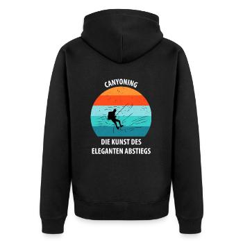 Canyoning Bergsteigen Klettern Wandern Berge - Unisex Premium Bio Zip Hoodie - Schwarz - Hinten - Nico (187cm)