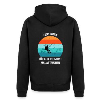 Canyoning Bergsteigen Klettern Wandern Berge - Unisex Premium Bio Zip Hoodie - Schwarz - Hinten - Nico (187cm)