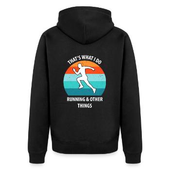 Joggen - Unisex Premium Bio Zip Hoodie - Schwarz - Hinten - Nico (187cm)