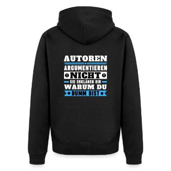 Autoren argumentieren nicht - Unisex Premium Bio Zip Hoodie - Schwarz - Hinten - Nico (187cm)