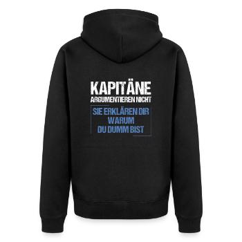 Kapitäne argumentieren nicht - Unisex Premium Bio Zip Hoodie - Schwarz - Hinten - Nico (187cm)