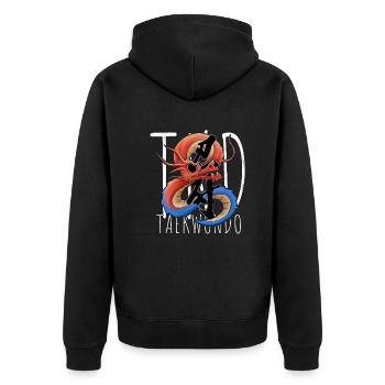 TKD Korea Yin & Yang Drache Taekwondo - Unisex Premium Bio Zip Hoodie - Schwarz - Hinten - Nico (187cm)