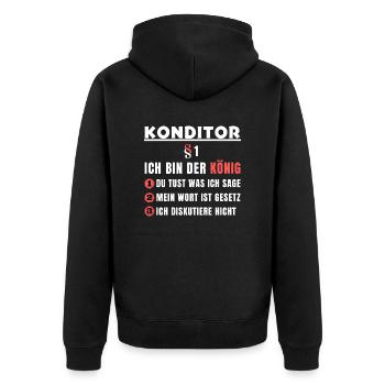 Konditor Geschenk - Ich bin der König - Unisex Premium Bio Zip Hoodie - Schwarz - Hinten - Nico (187cm)