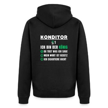 Konditor Geschenk - Ich bin der König - Unisex Premium Bio Zip Hoodie - Schwarz - Hinten - Nico (187cm)