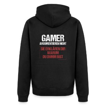 Gamers don't argue - Unisex Premium Organic Zip Hoodie - black - Back - Nico (187cm)