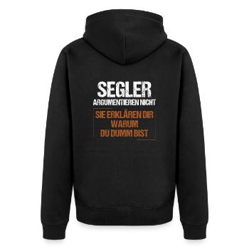 Segler argumentieren nicht - Unisex Premium Bio Zip Hoodie - Schwarz - Hinten - Nico (187cm)