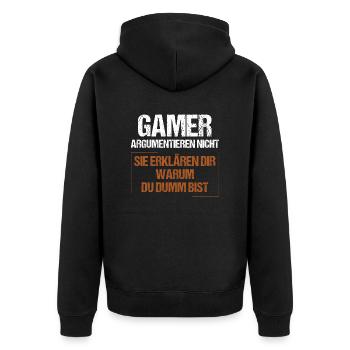 Gamers don't argue - Unisex Premium Organic Zip Hoodie - black - Back - Nico (187cm)