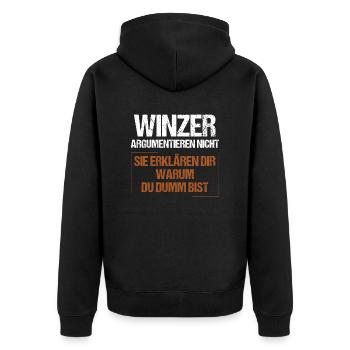 Winemakers don't argue - Unisex Premium Organic Zip Hoodie - black - Back - Nico (187cm)
