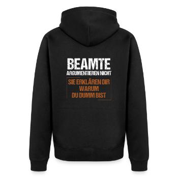 Beamte argumentieren nicht - Unisex Premium Bio Zip Hoodie - Schwarz - Hinten - Nico (187cm)
