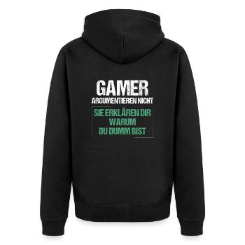 Gamers don't argue - Unisex Premium Organic Zip Hoodie - black - Back - Nico (187cm)