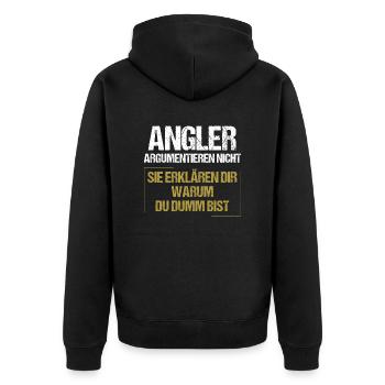 Angler argumentieren nicht - Unisex Premium Bio Zip Hoodie - Schwarz - Hinten - Nico (187cm)