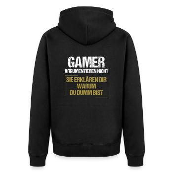 Gamers don't argue - Unisex Premium Organic Zip Hoodie - black - Back - Nico (187cm)